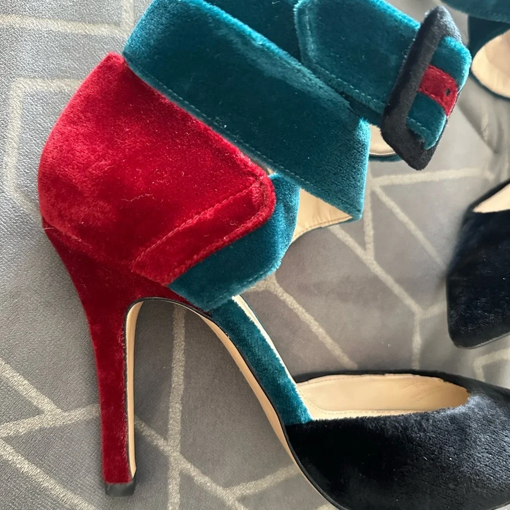 Velvet Colorblock pointed heels - Picture 3 of 11